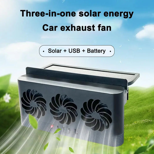 Solar Powered Car Cooling Fan With 3 Air Outlets