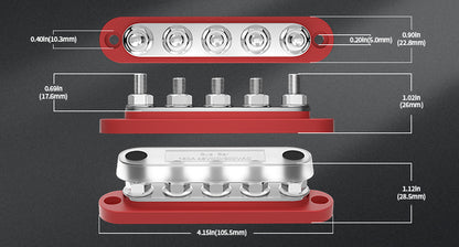 DaierTek Bus Bar 12V with Cover 5 x 1/4" Max 150A 48VDC