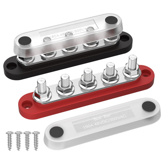 DaierTek Bus Bar 12V with Cover 5 x 1/4" Max 150A 48VDC
