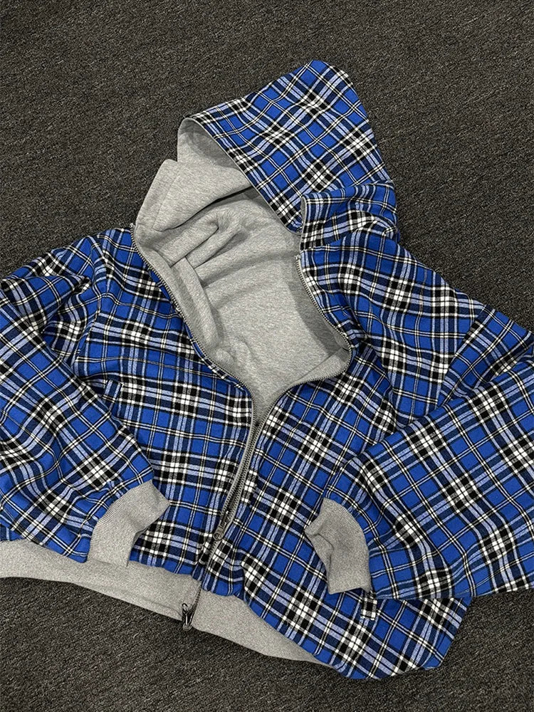 Winter Casual Plaid Print Double-Sided Sweatshirt