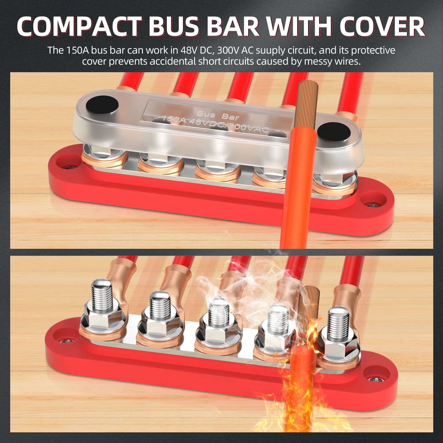 DaierTek Bus Bar 12V with Cover 5 x 1/4" Max 150A 48VDC