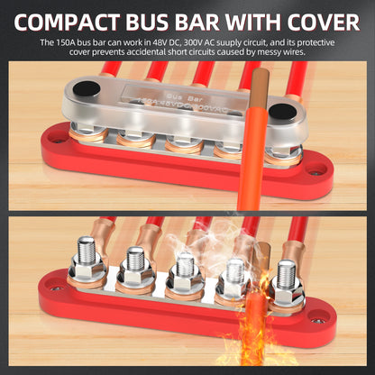 DaierTek Bus Bar 12V with Cover 5 x 1/4" Max 150A 48VDC