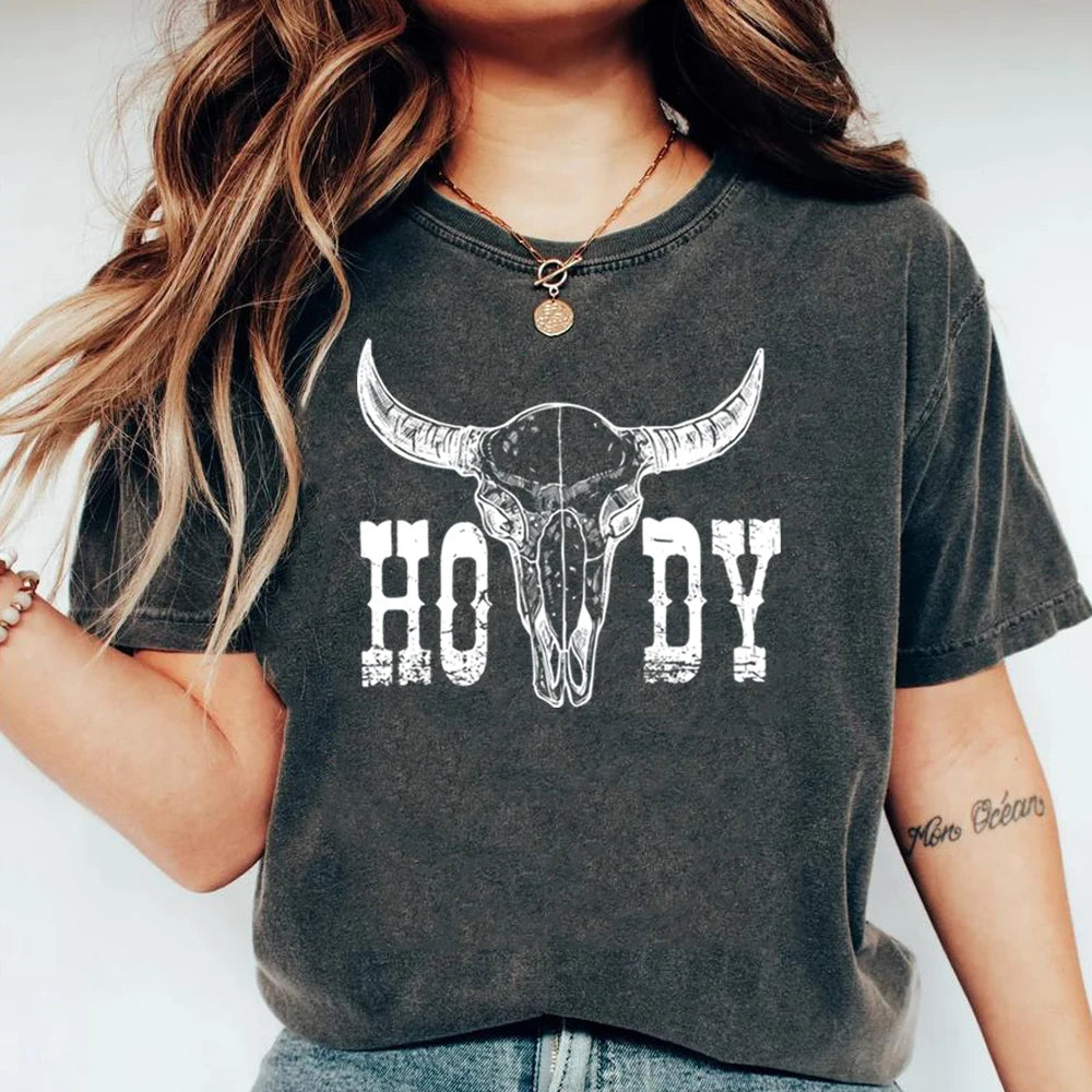 Retro Cow Skull Howdy Shirt