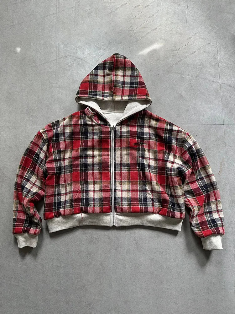 Winter Casual Plaid Print Double-Sided Sweatshirt