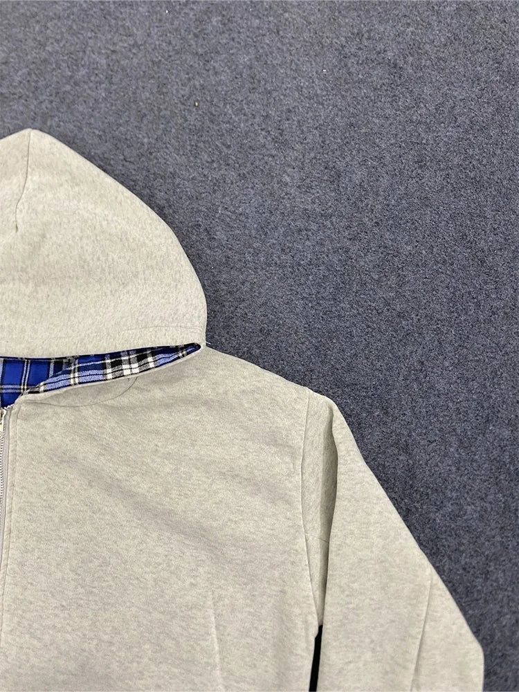 Winter Casual Plaid Print Double-Sided Sweatshirt