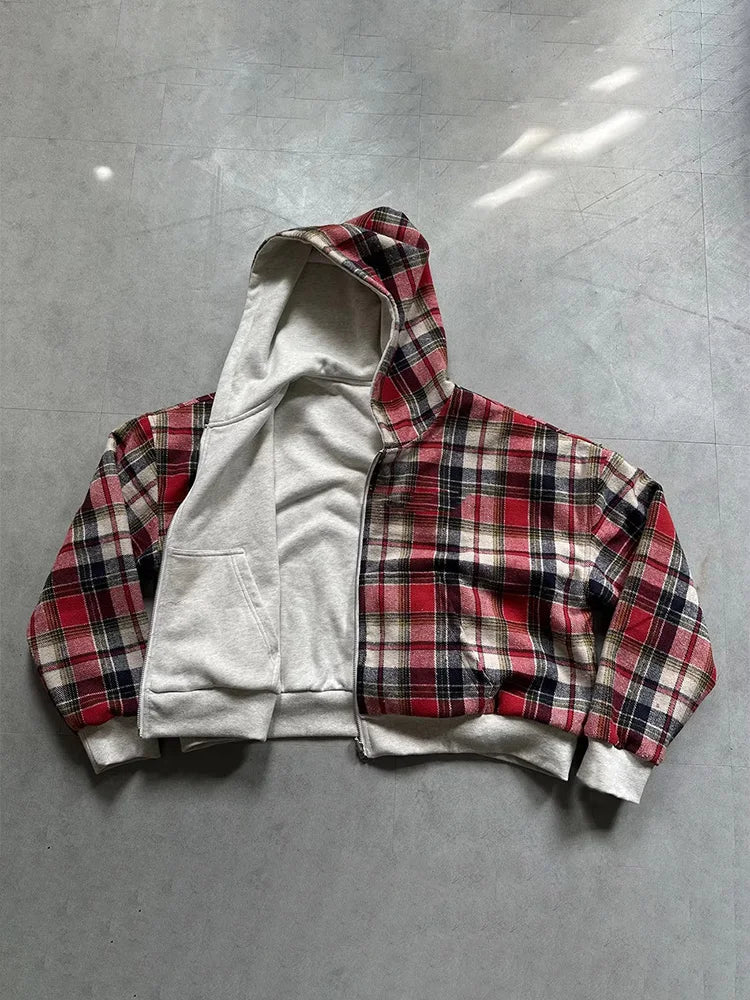 Winter Casual Plaid Print Double-Sided Sweatshirt