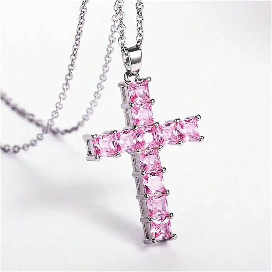 Multi Color Crystal Cross Necklace