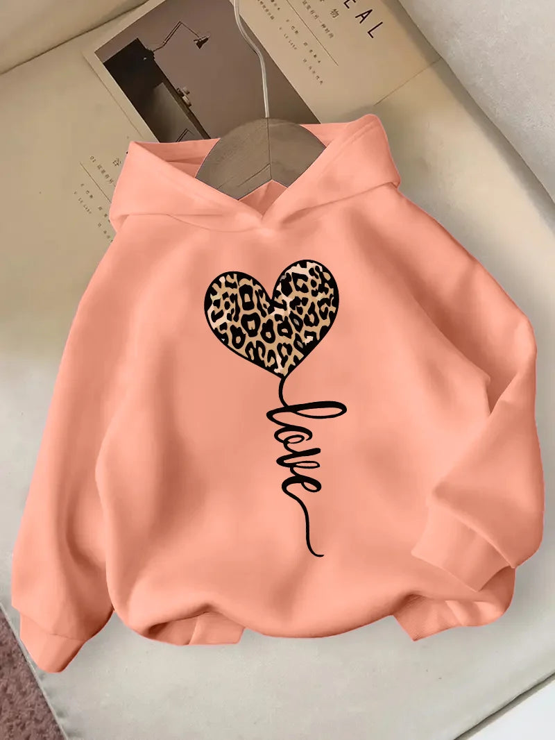 fashionable hooded sweatshirt heart-shaped pattern print