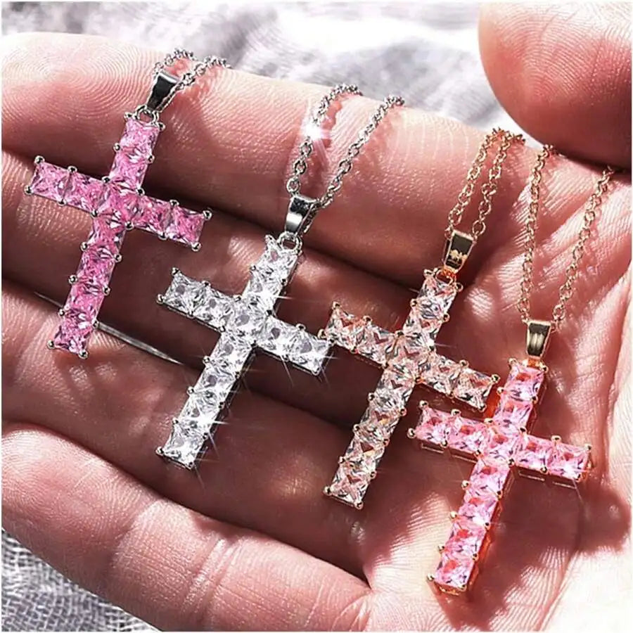 Multi Color Crystal Cross Necklace