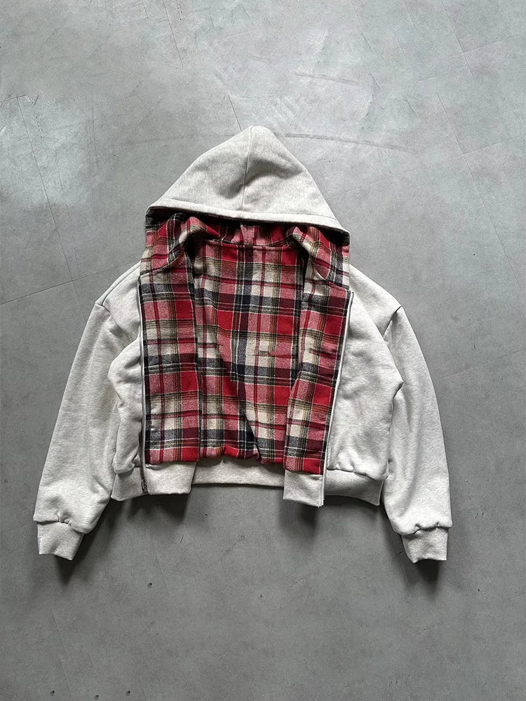 Winter Casual Plaid Print Double-Sided Sweatshirt