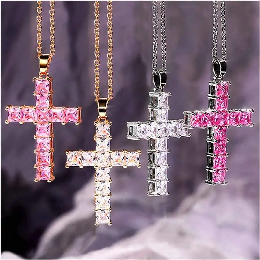 Multi Color Crystal Cross Necklace
