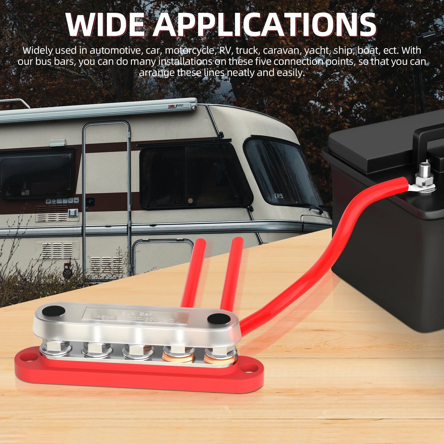 DaierTek Bus Bar 12V with Cover 5 x 1/4" Max 150A 48VDC
