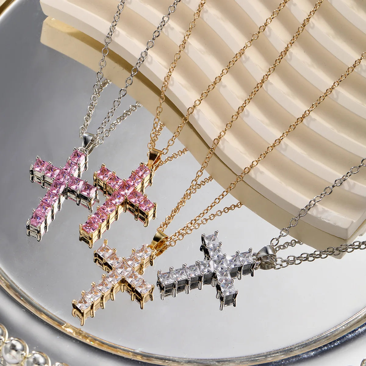 Multi Color Crystal Cross Necklace