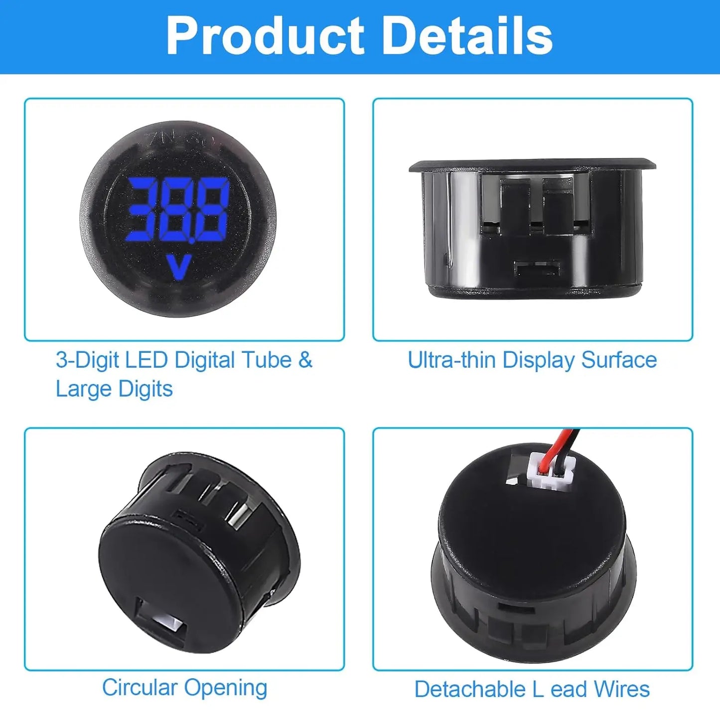 2/4pcs DC 4-100V LED Digital Display Waterproof Voltmeter