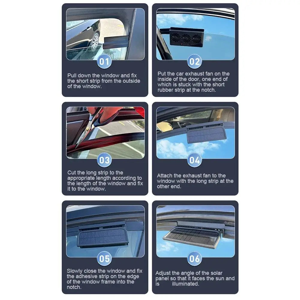 Solar Powered Car Cooling Fan With 3 Air Outlets