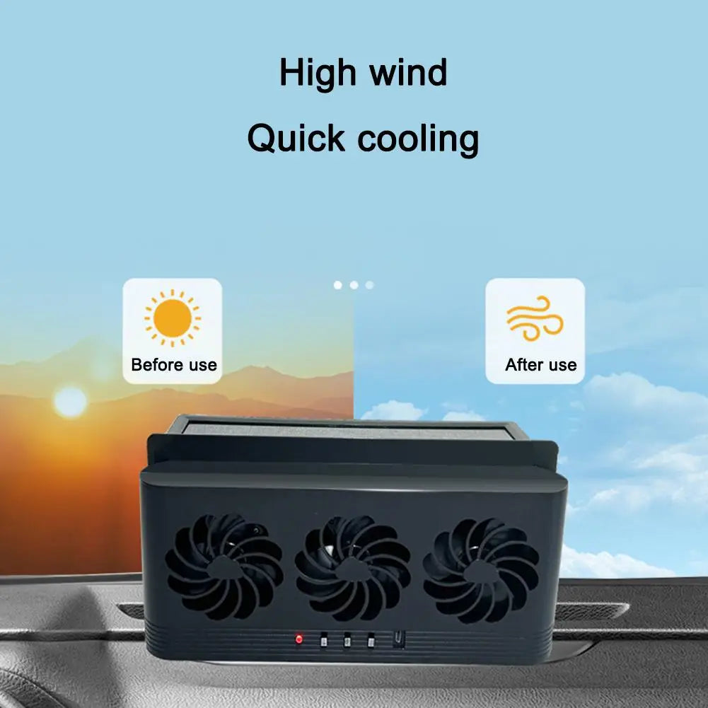 Solar Powered Car Cooling Fan With 3 Air Outlets