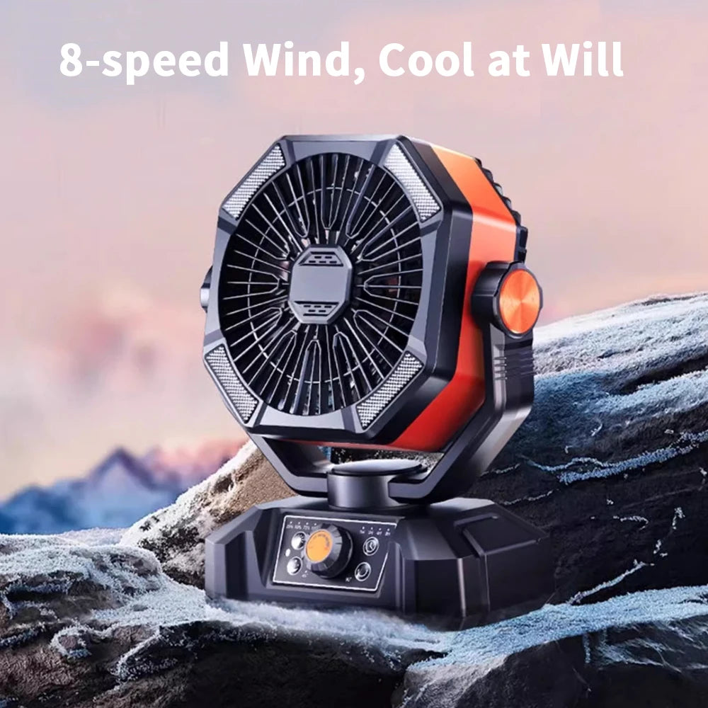 Portable 20,000mAh Camping Fan 4 LED 8 Speeds Fan
