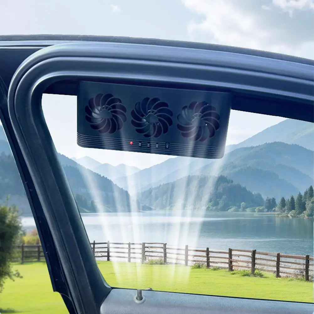 Solar Powered Car Cooling Fan With 3 Air Outlets