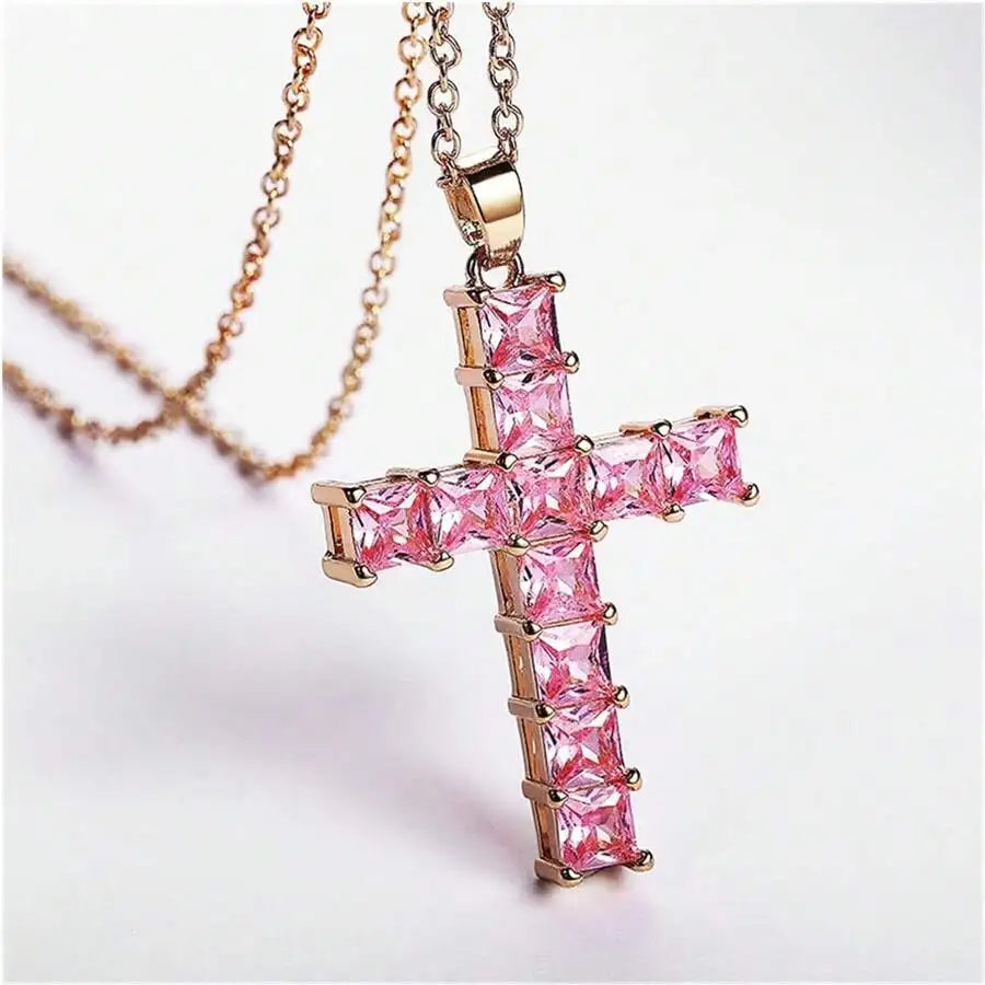 Multi Color Crystal Cross Necklace