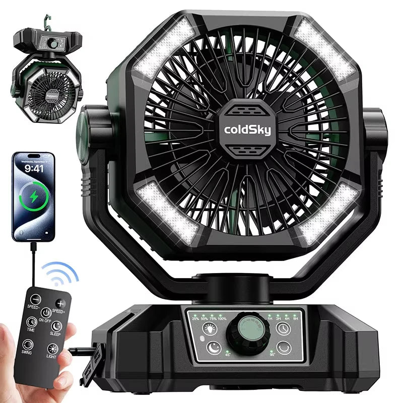 Portable 20,000mAh Camping Fan 4 LED 8 Speeds Fan