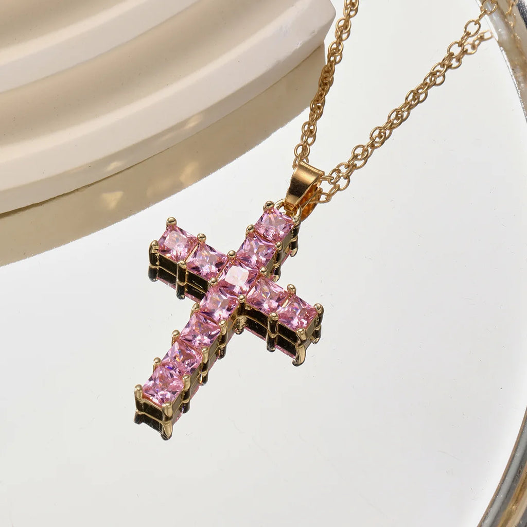 Multi Color Crystal Cross Necklace
