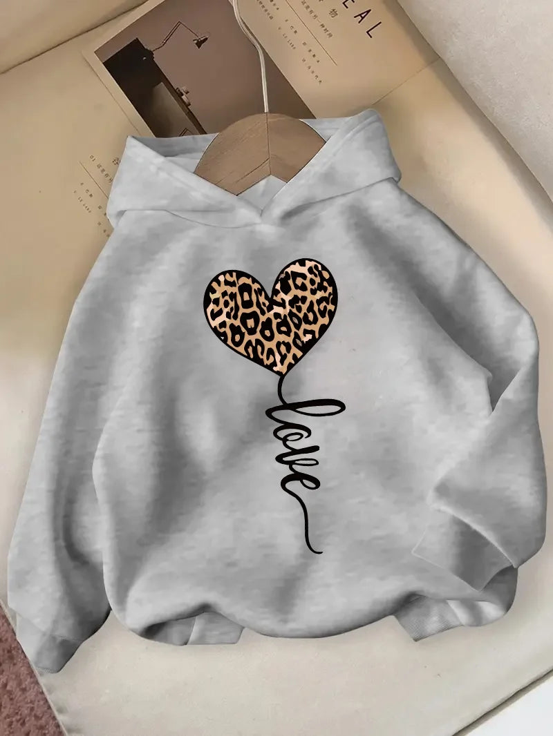 fashionable hooded sweatshirt heart-shaped pattern print