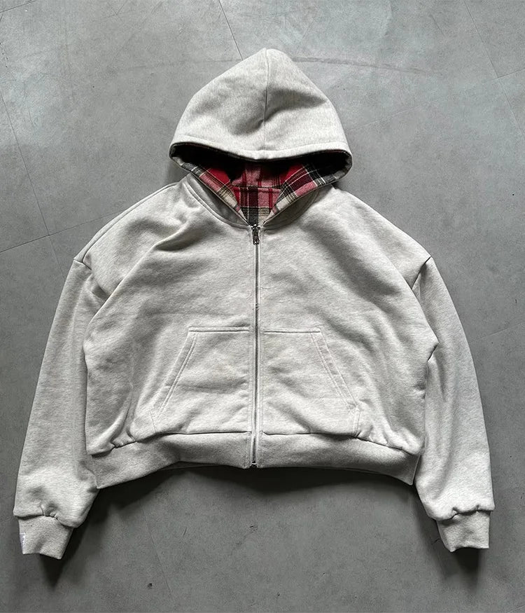 Winter Casual Plaid Print Double-Sided Sweatshirt