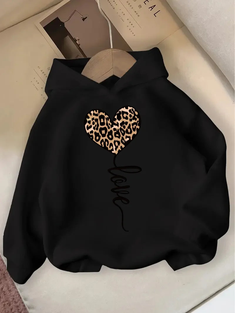 fashionable hooded sweatshirt heart-shaped pattern print