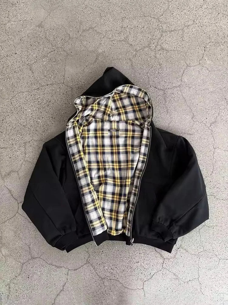 Winter Casual Plaid Print Double-Sided Sweatshirt