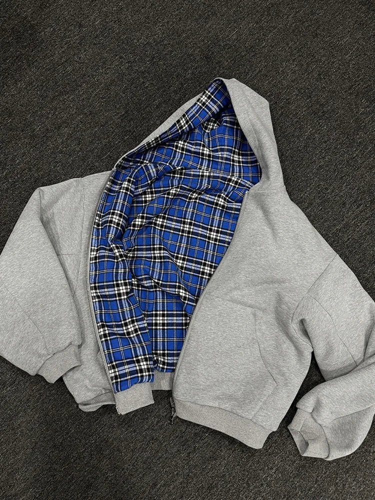 Winter Casual Plaid Print Double-Sided Sweatshirt