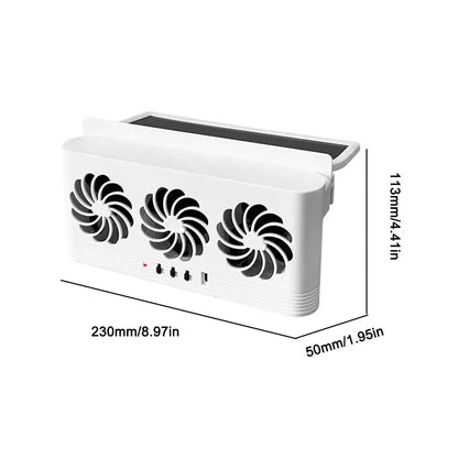 Solar Powered Car Cooling Fan With 3 Air Outlets