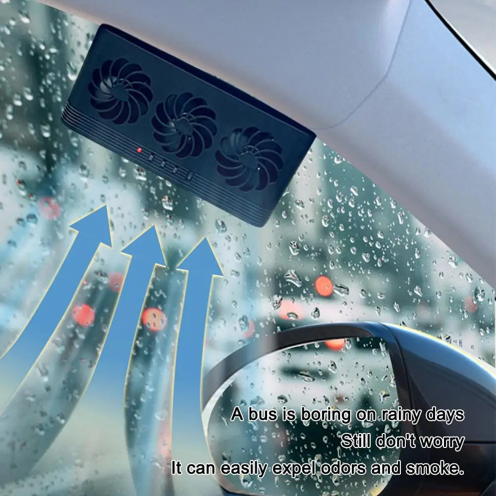 Solar Powered Car Cooling Fan With 3 Air Outlets