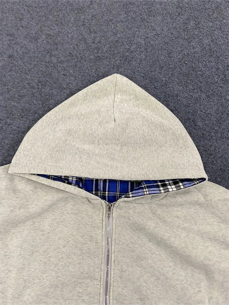 Winter Casual Plaid Print Double-Sided Sweatshirt